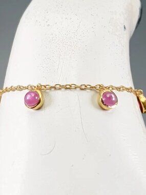 Bracelet 5 Ruby Cabochons 925 6.75"